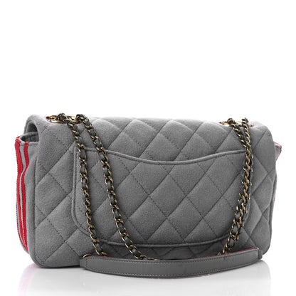 Chanel Wool Felt Grosgrain Quilted Medium CC Eyelet Flap Grey 3 of 12