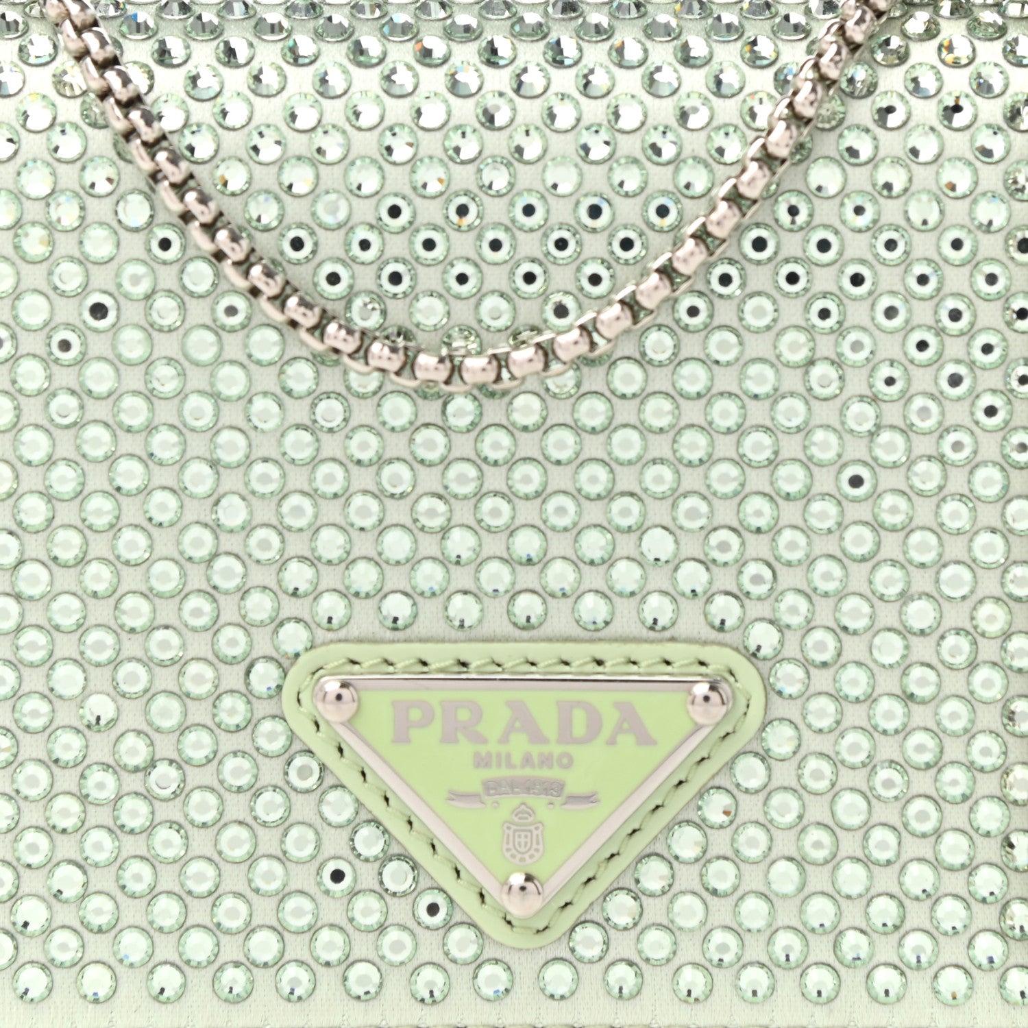 Prada Satin Crystal Metal Triangle Logo Card Holder With Strap Acqua 8 of 11