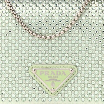 Prada Satin Crystal Metal Triangle Logo Card Holder With Strap Acqua 8 of 11