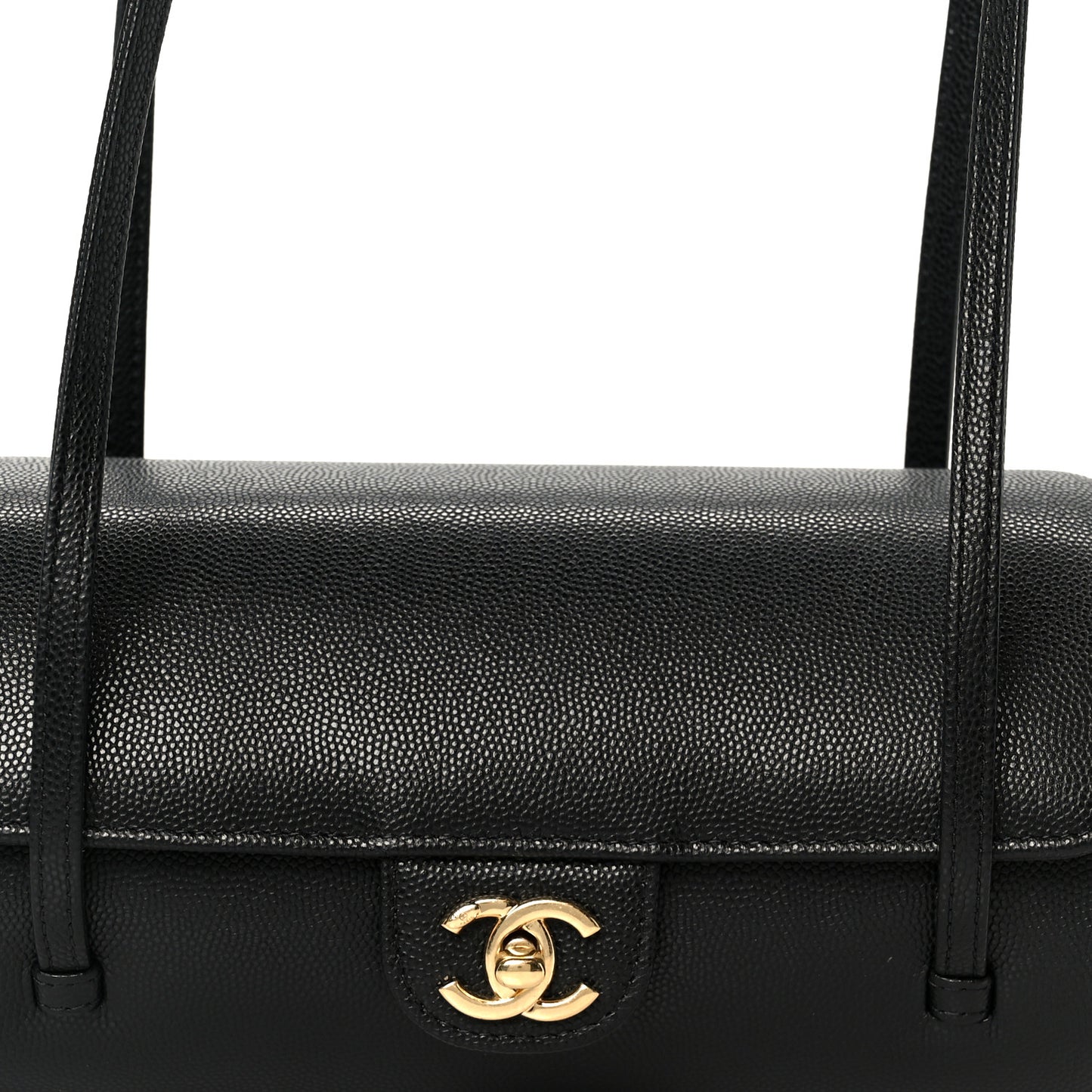 Shiny Caviar Preppy Coco Small Bowling Bag Black