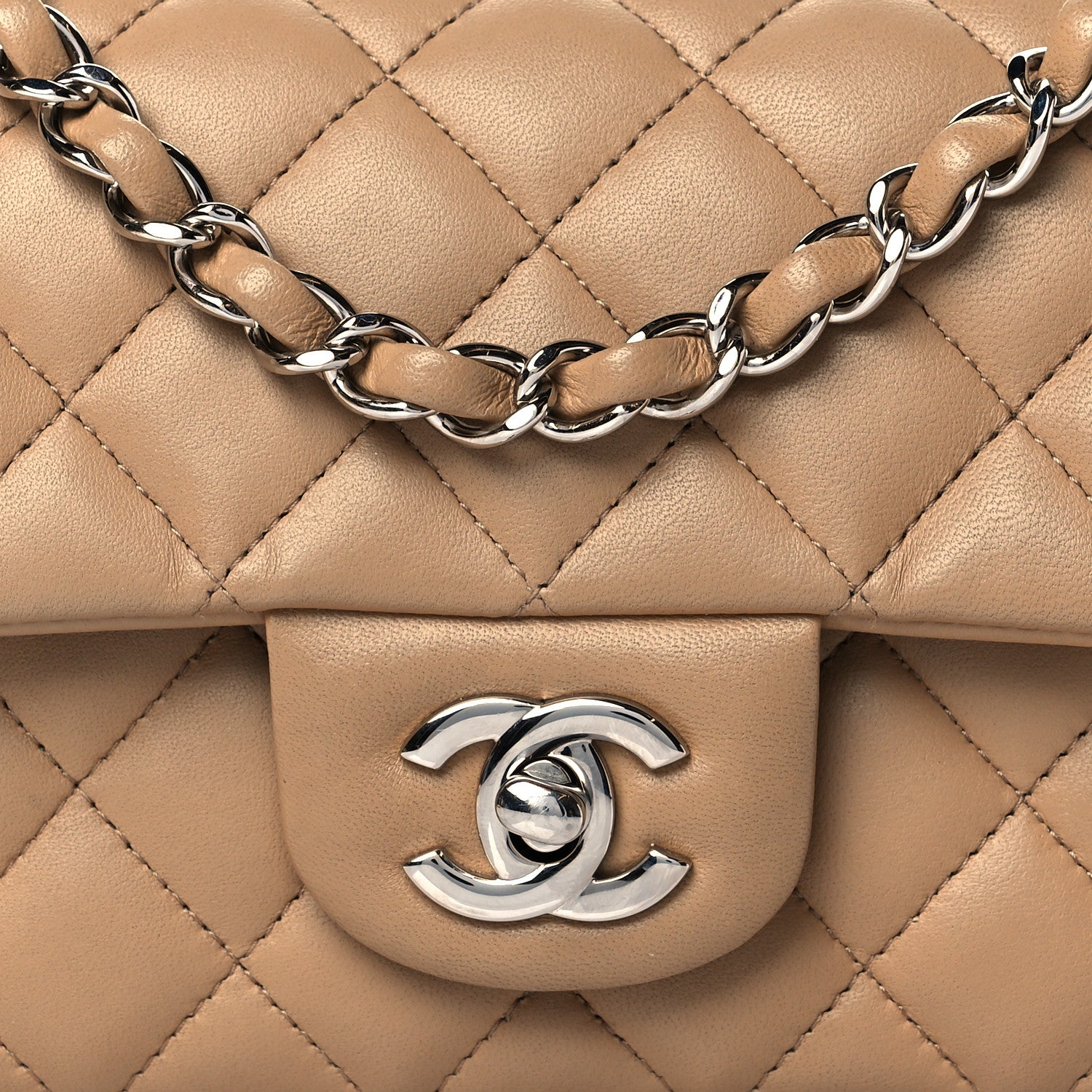 Chanel Lambskin Quilted Mini Rectangular Flap Beige 8 of 12