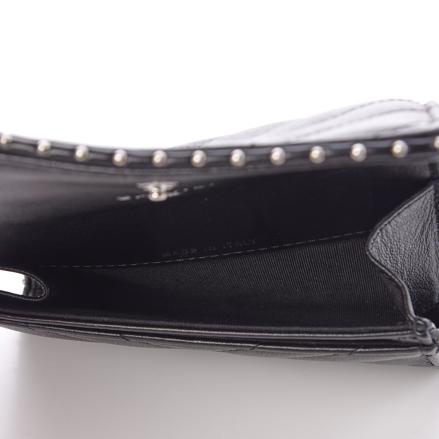 Lambskin Chevron Quilted Studded Card Holder Black