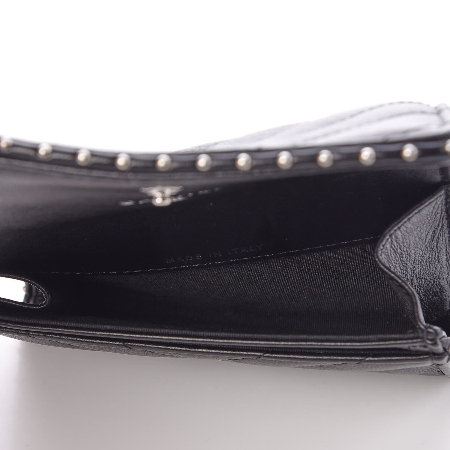 Chanel Lambskin Chevron Quilted Studded Card Holder Black 7 of 9