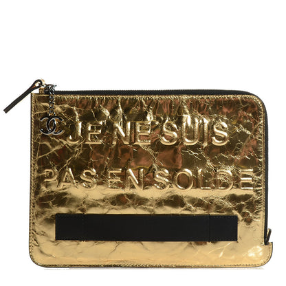 Chanel Metallic Lambskin Medium Je Ne Suis Pas En Solde Pouch Clutch Gold 1 of 7
