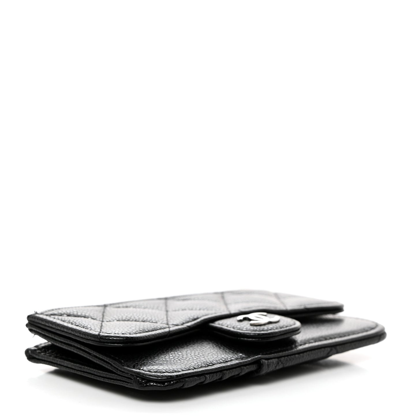 Caviar Quilted Flap Zip Card Holder Black