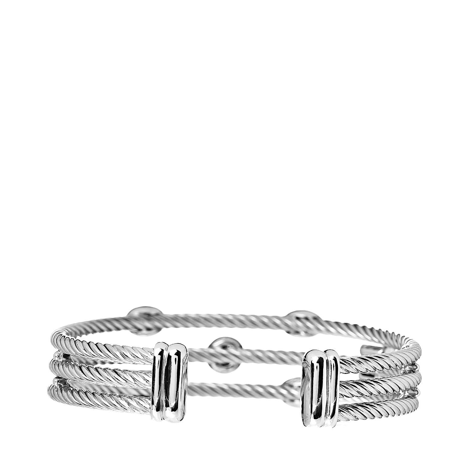 David Yurman Sterling Silver Diamond Three Row Confetti Cuff Bracelet 3 of 4