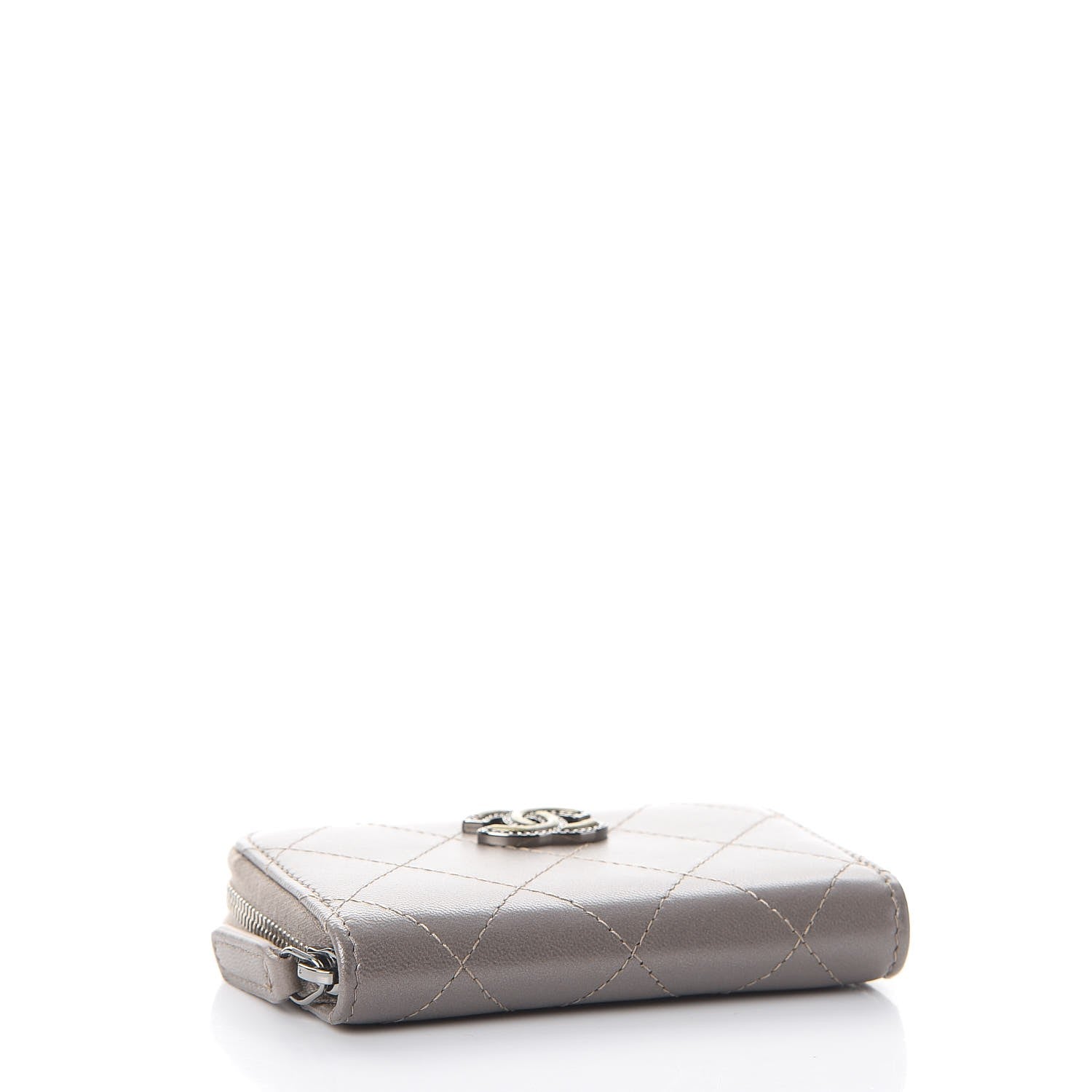 Chanel Calfskin Resin Quilted Zip Around Coin Purse Grey 4 of 7