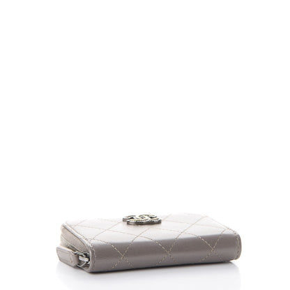 Chanel Calfskin Resin Quilted Zip Around Coin Purse Grey 4 of 7
