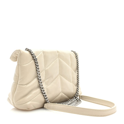 Saint Laurent Lambskin Quilted Toy Loulou Puffer Monogram Chain Satchel Blanc Vintage 3 of 8