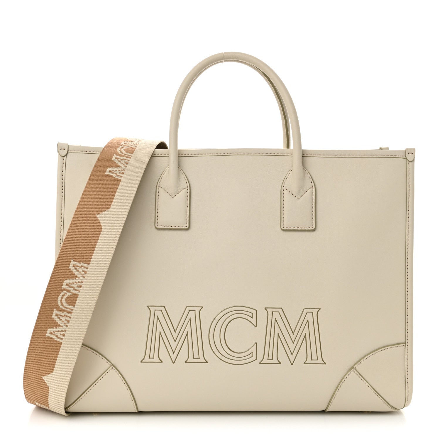 MCM Calfskin Large Munchen Tote White 1 of 11