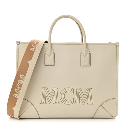 MCM Calfskin Large Munchen Tote White 1 of 11