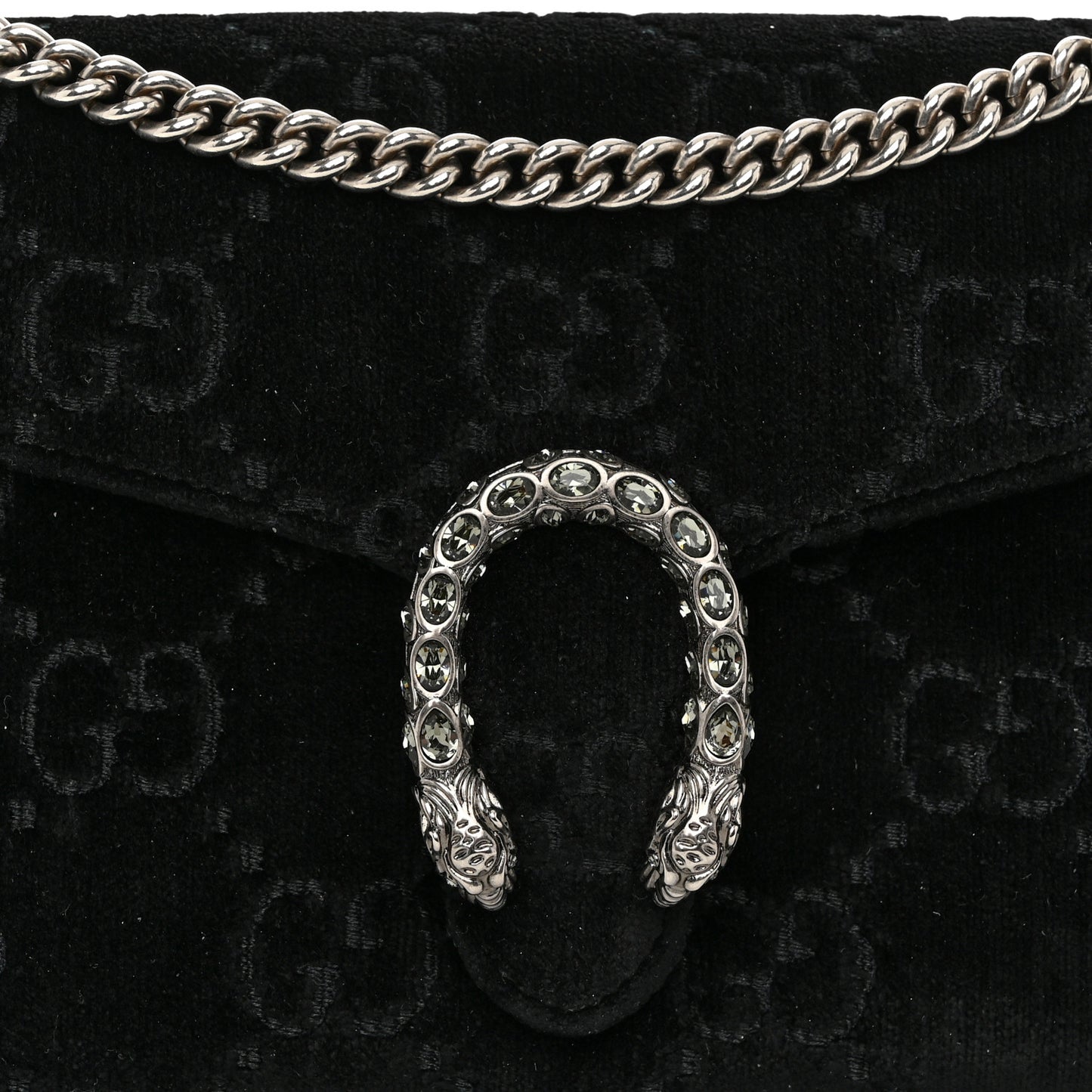 Velvet GG Monogram Mini Dionysus Chain Wallet Black
