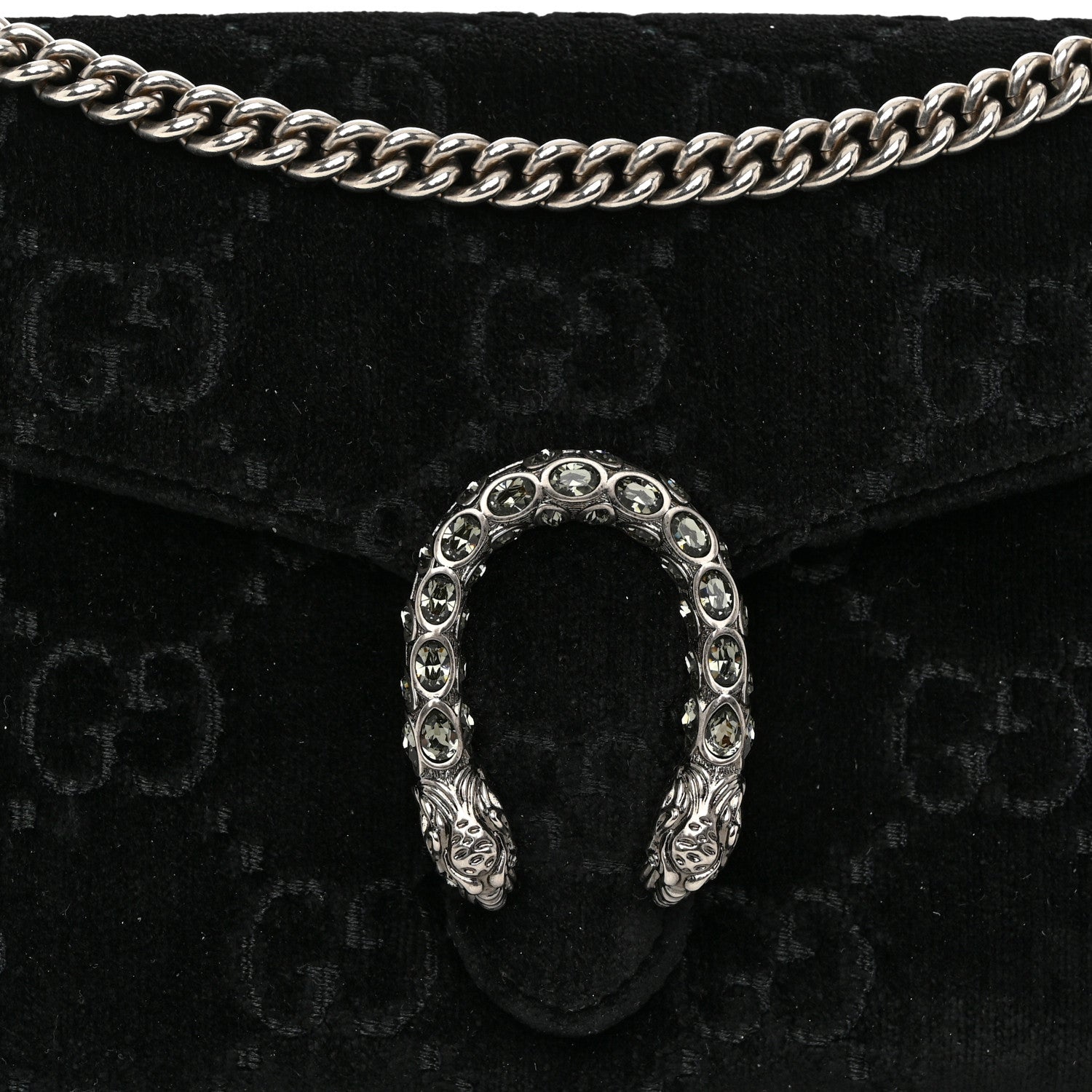 Gucci Velvet GG Monogram Mini Dionysus Chain Wallet Black 8 of 11