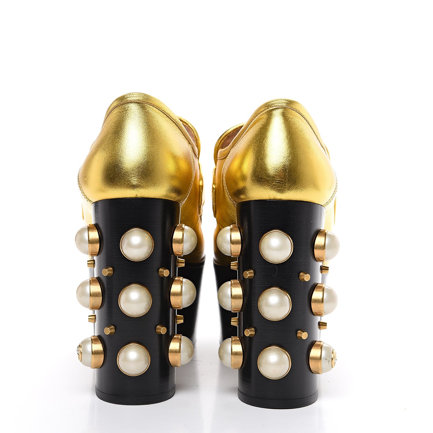 Malaga Kid Pearl Studded Vegas Platform Loafers 37.5 Gold