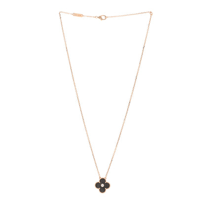 Van Cleef & Arpels 18K Rose Gold Diamond Silver Obsidian Vintage Alhambra Pendant Necklace 3 of 6