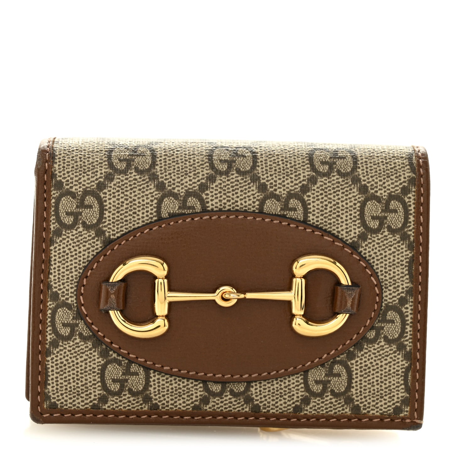 GG Supreme Monogram Horsebit 1955 Card Case Wallet Beige Ebony Brown Sugar