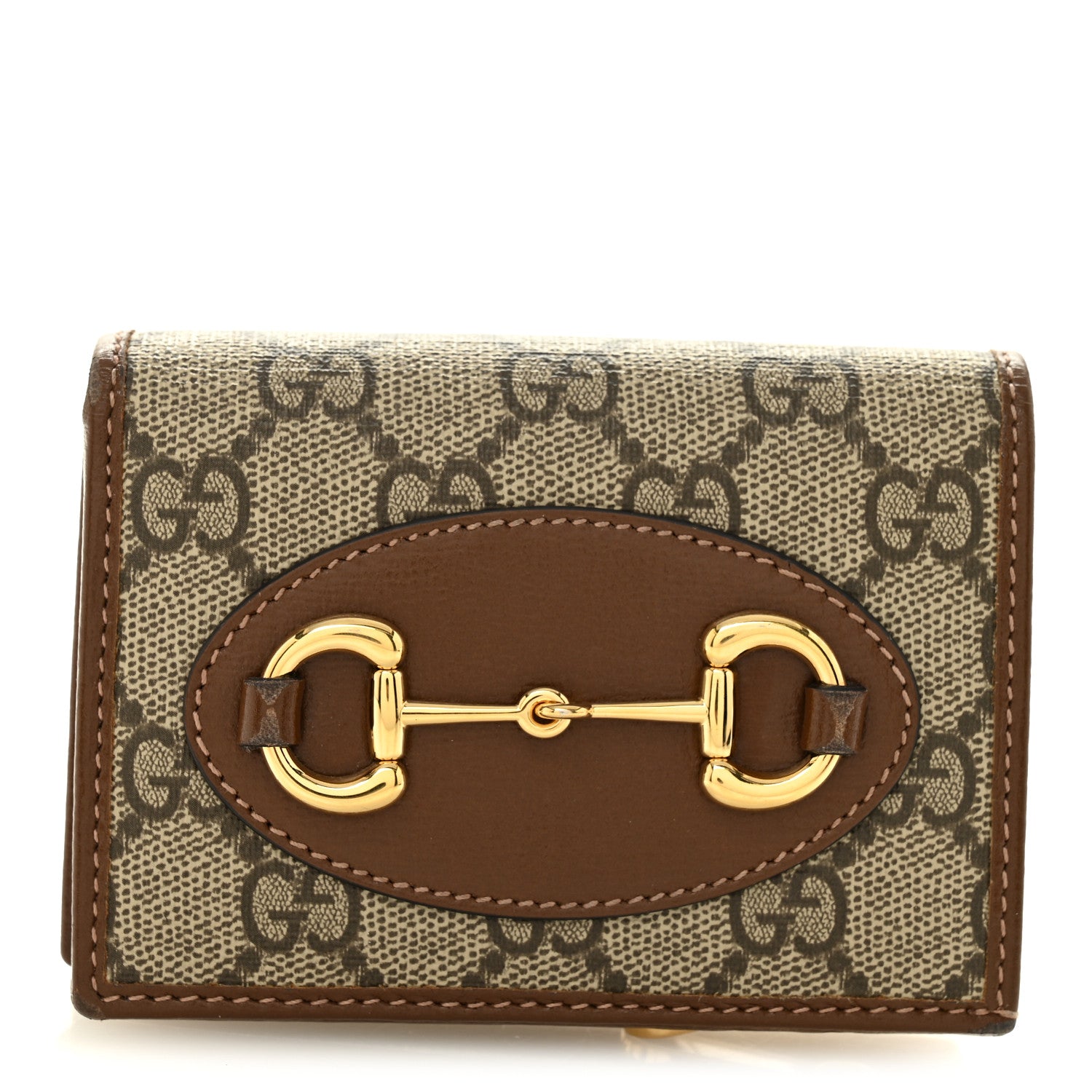 Gucci GG Supreme Monogram Horsebit 1955 Card Case Wallet Beige Ebony Brown Sugar 1 of 7