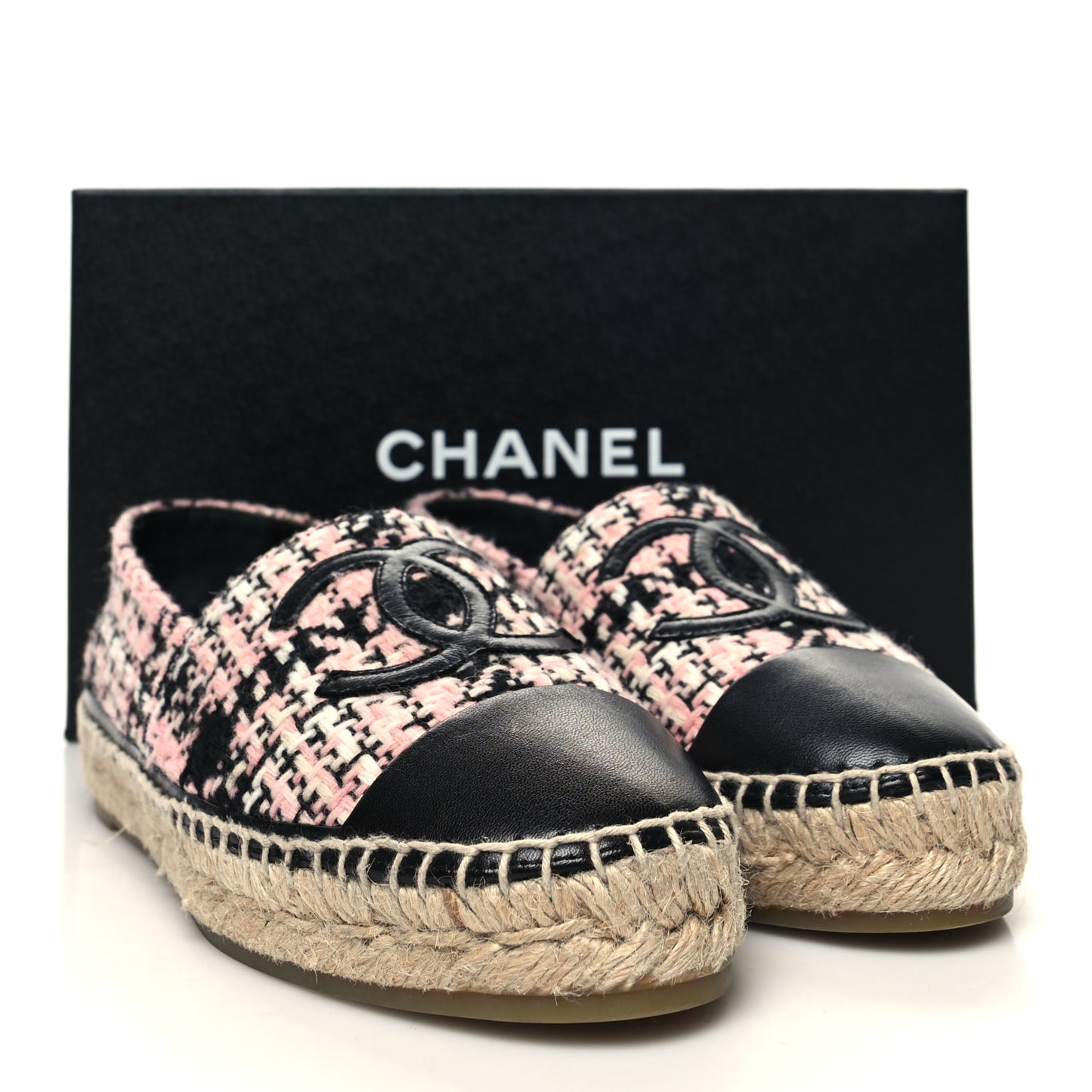 Tweed Lambskin CC Espadrilles 37 Pink Black