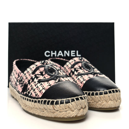 Chanel Tweed Lambskin CC Espadrilles 37 Pink Black 10 of 10