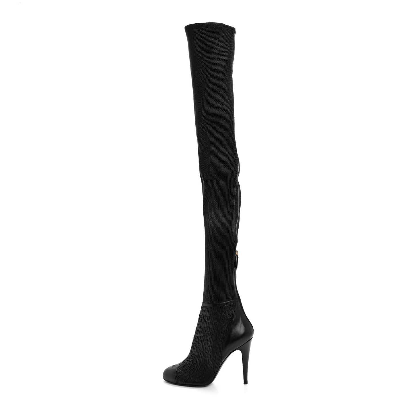 Calfskin Embossed Cap Toe CC Over The Knee Boots  40 Black