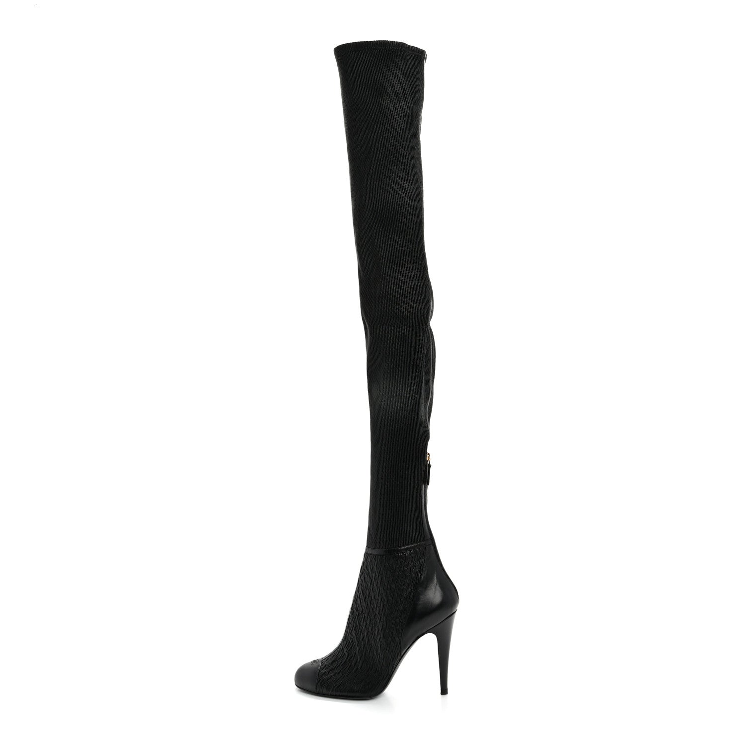 Chanel Calfskin Embossed Cap Toe CC Over The Knee Boots  40 Black 1 of 10