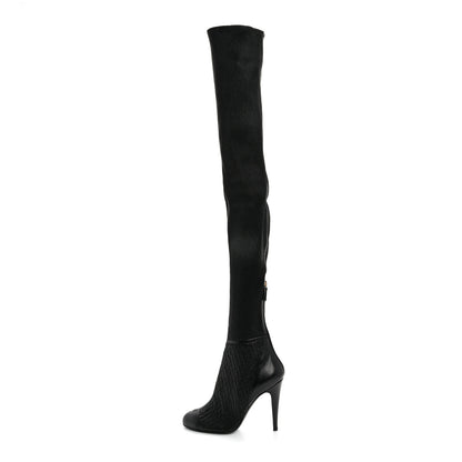 Chanel Calfskin Embossed Cap Toe CC Over The Knee Boots  40 Black 1 of 10