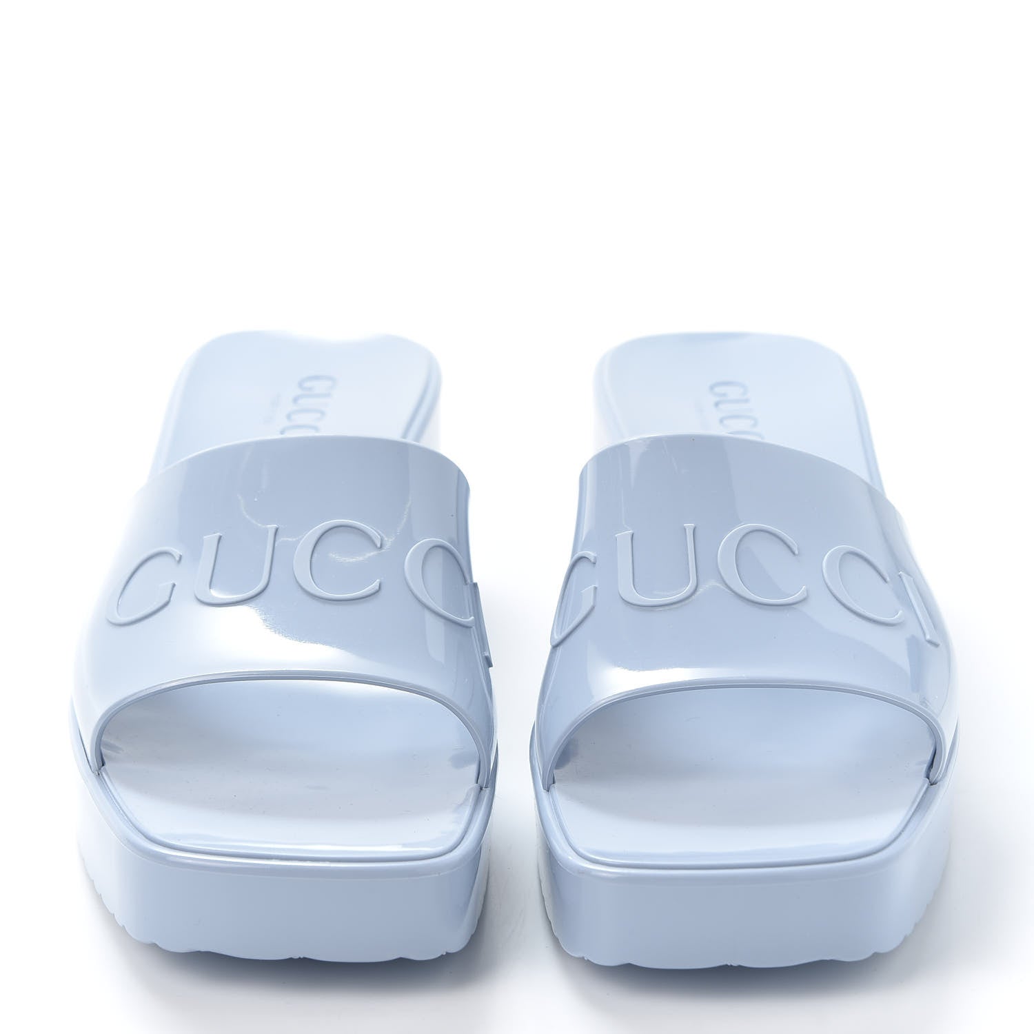 Gucci Rubber Gucci Logo Womens Platform 20/60mm Slide Sandals 38 Porcelain Light Blue 2 of 9