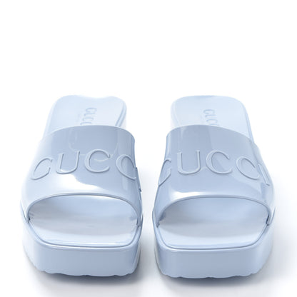 Gucci Rubber Gucci Logo Womens Platform 20/60mm Slide Sandals 38 Porcelain Light Blue 2 of 9