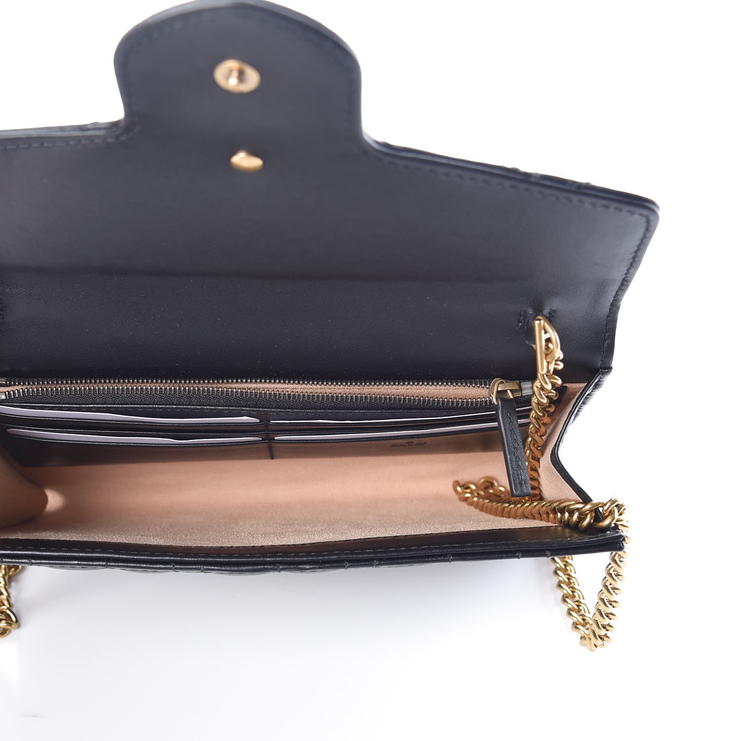 Gucci Calfskin Matelasse Mini Pearly GG Marmont Chain Wallet Black 5 of 7