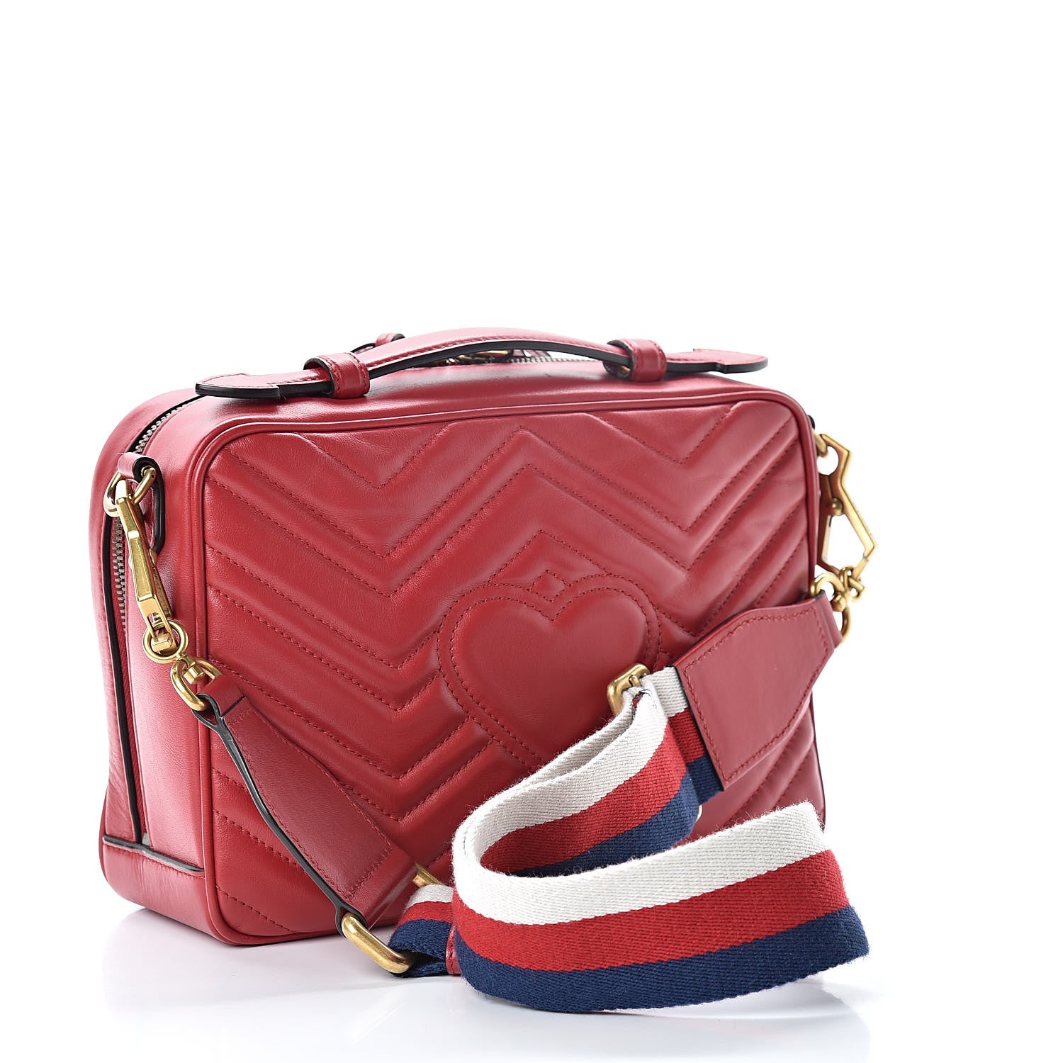 Gucci Calfskin Matelasse Sylvie Web Small GG Marmont Top Handle Shoulder Bag Hibiscus Red 3 of 13
