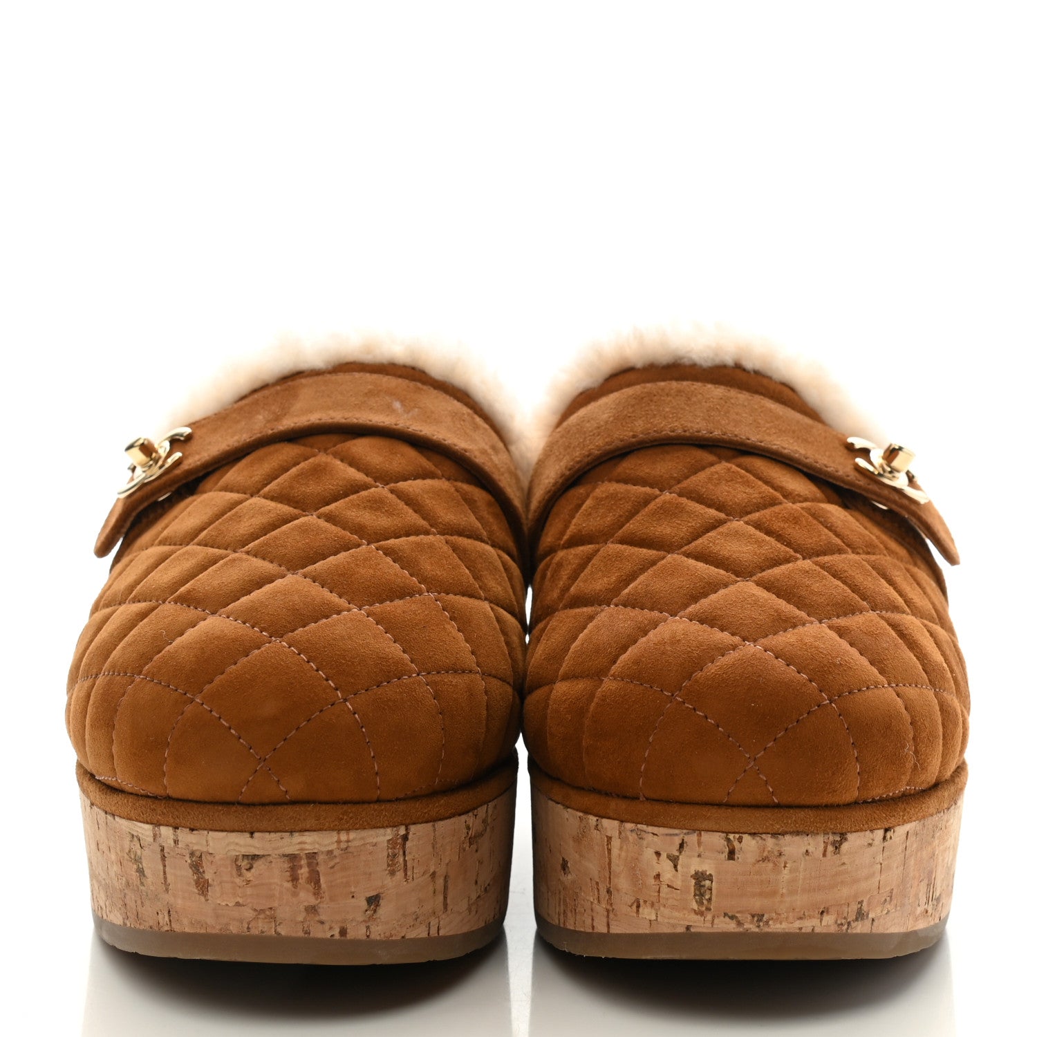 Chanel Suede Calfskin Shearling Turn Lock Clogs 38 Brown 2 of 8