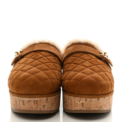 Chanel Suede Calfskin Shearling Turn Lock Clogs 38 Brown 2 of 8