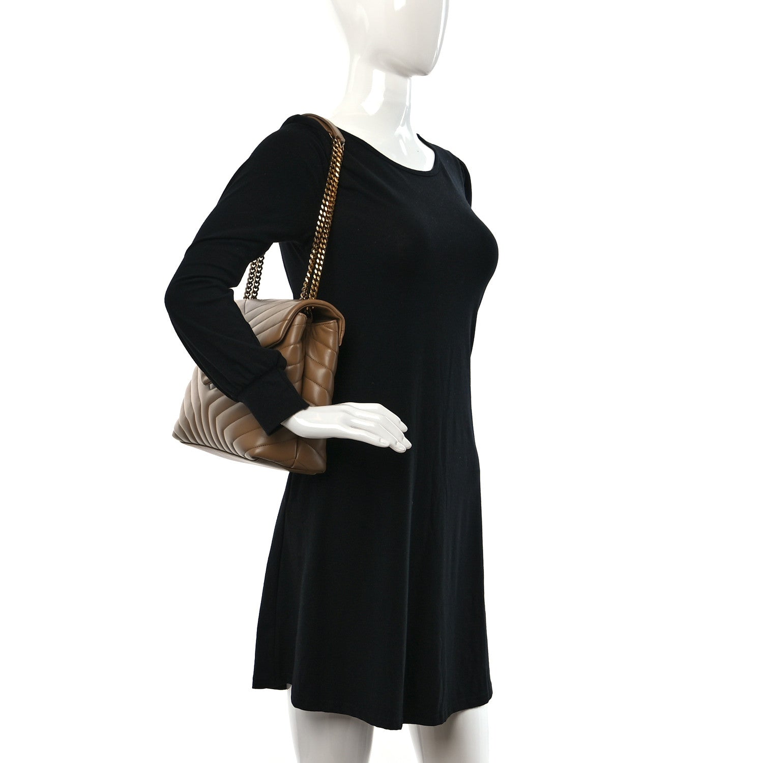 Saint Laurent Calfskin Y Quilted Monogram Medium Loulou Chain Satchel Natural Tan 2 of 12