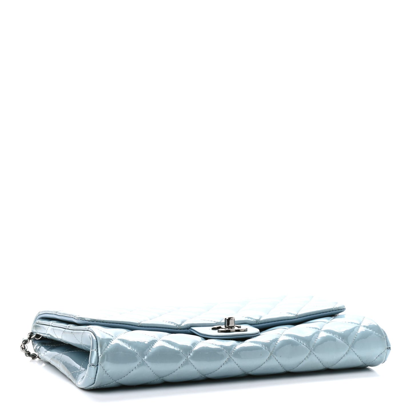 Patent Quilted Clutch With Chain Flap Blue