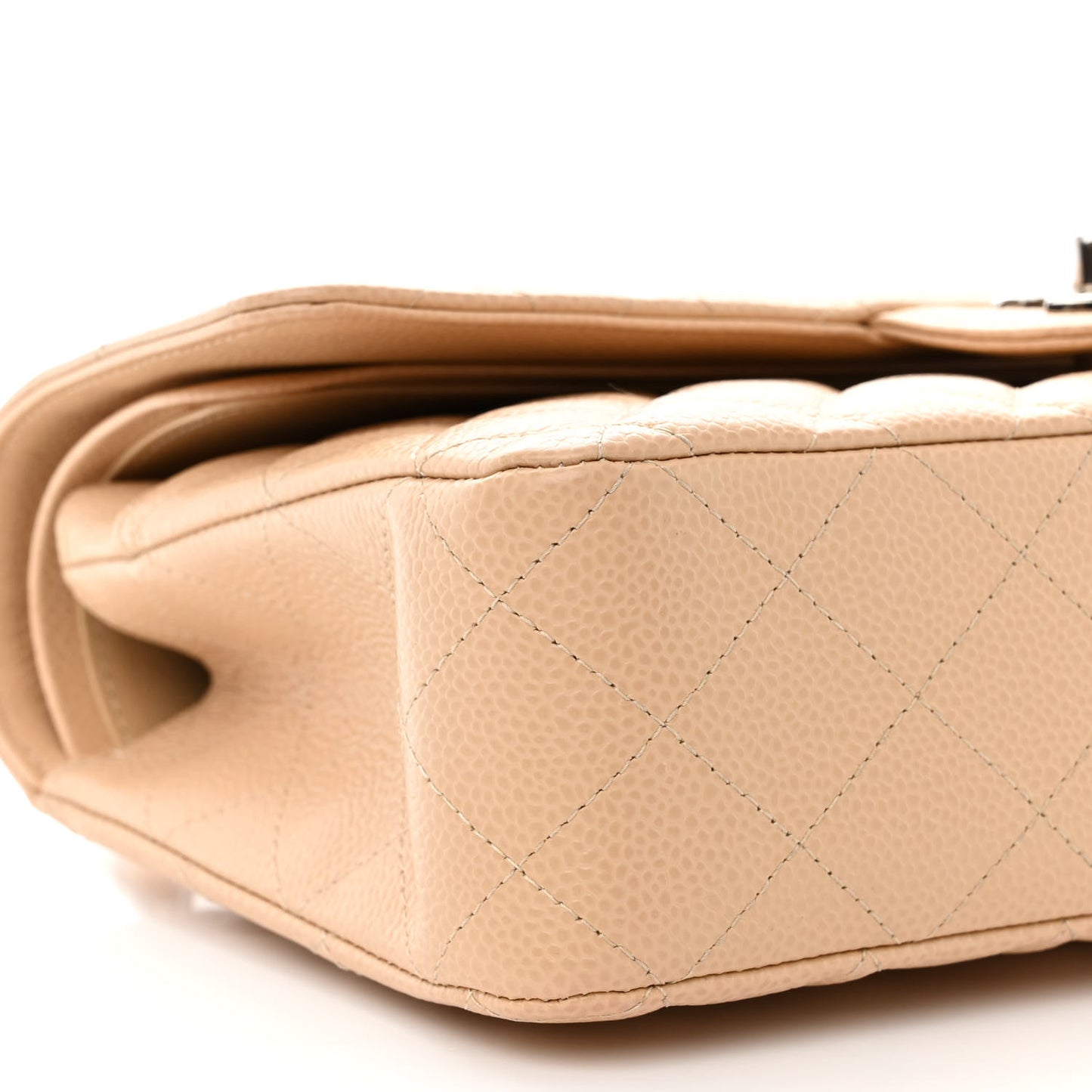 Caviar Quilted Medium Double Flap Beige