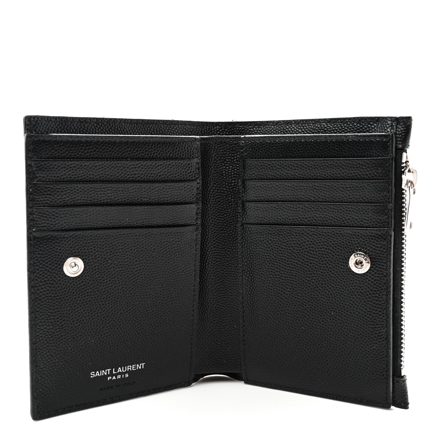 Saint Laurent Grain De Poudre Matelasse Chevron Monogram Zipped Two-Part Wallet Black 5 of 9