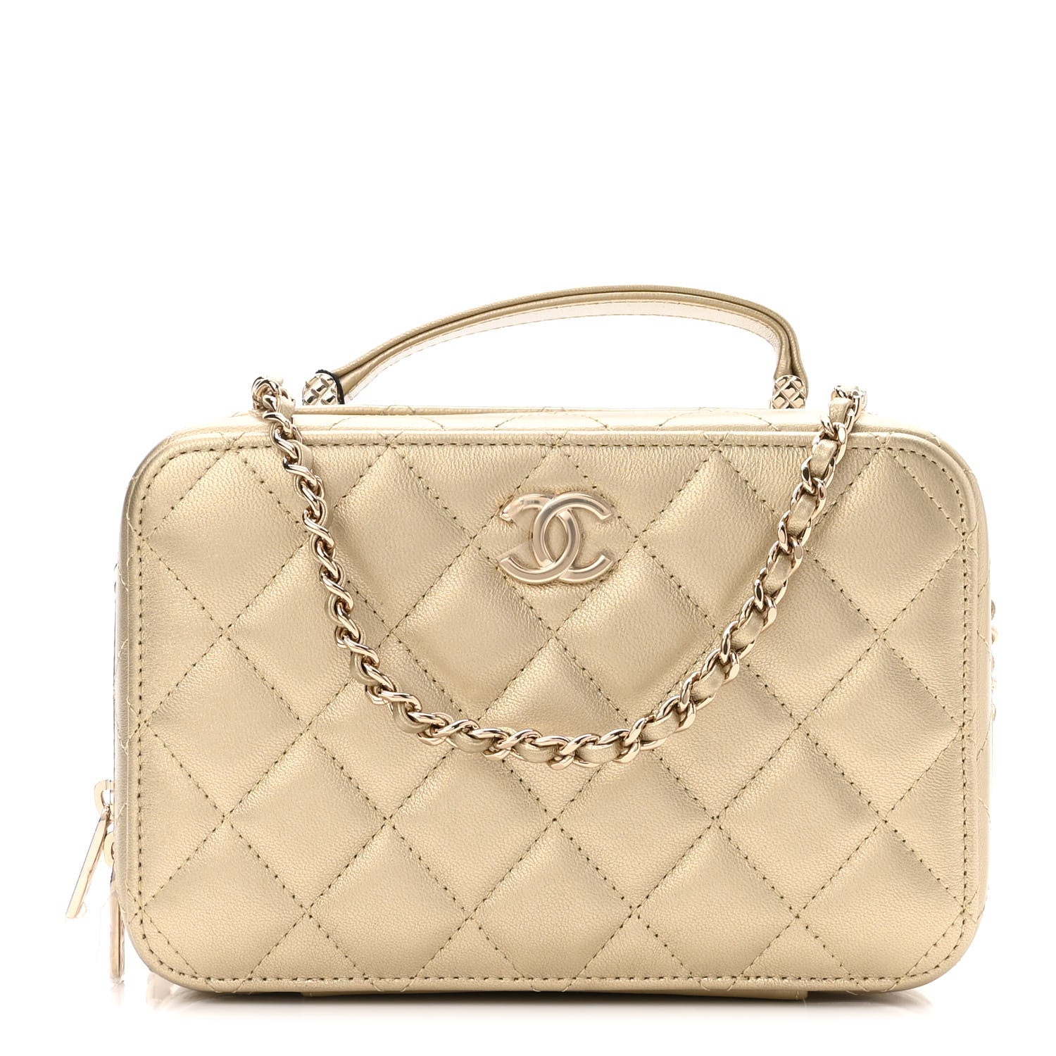 Chanel Metallic Lambskin Quilted Top Handle Vanity Case Gold 1 of 10