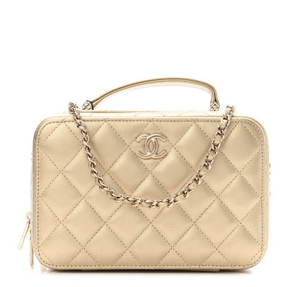 Chanel Metallic Lambskin Quilted Top Handle Vanity Case Gold 1 of 10