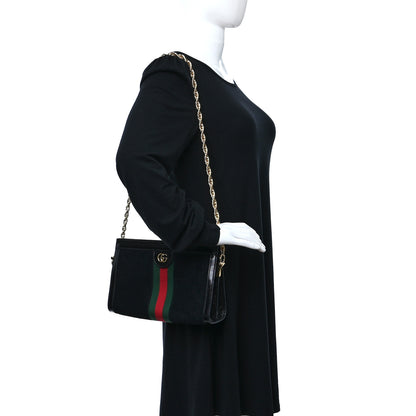 Gucci Suede Patent GG Web Small Ophidia Chain Shoulder Bag Black 2 of 12