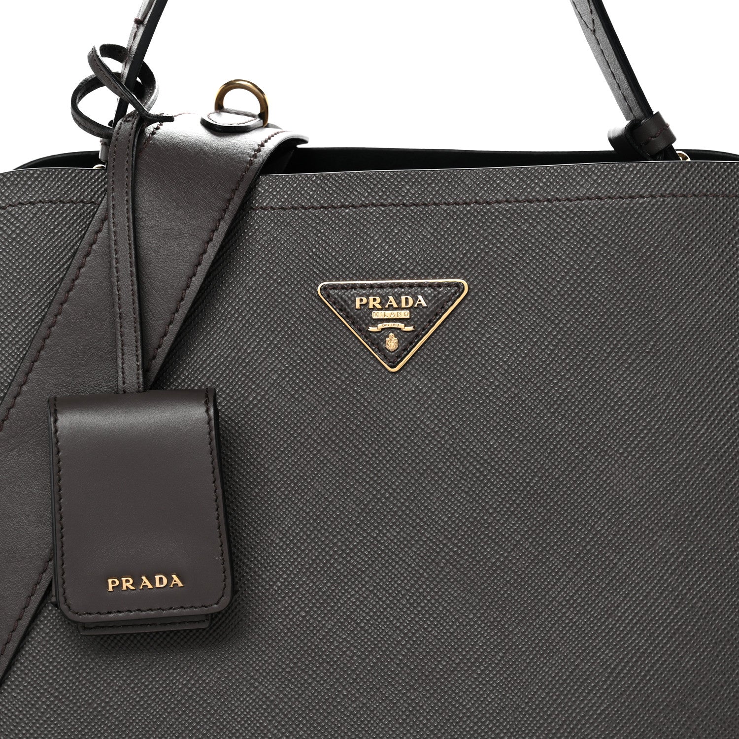 Prada Saffiano Cuir Calfskin Matinee Tote Fumo Black 7 of 12