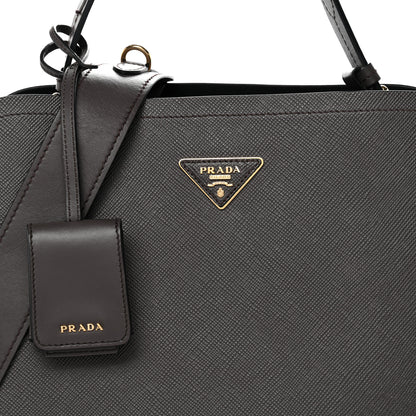 Prada Saffiano Cuir Calfskin Matinee Tote Fumo Black 7 of 12