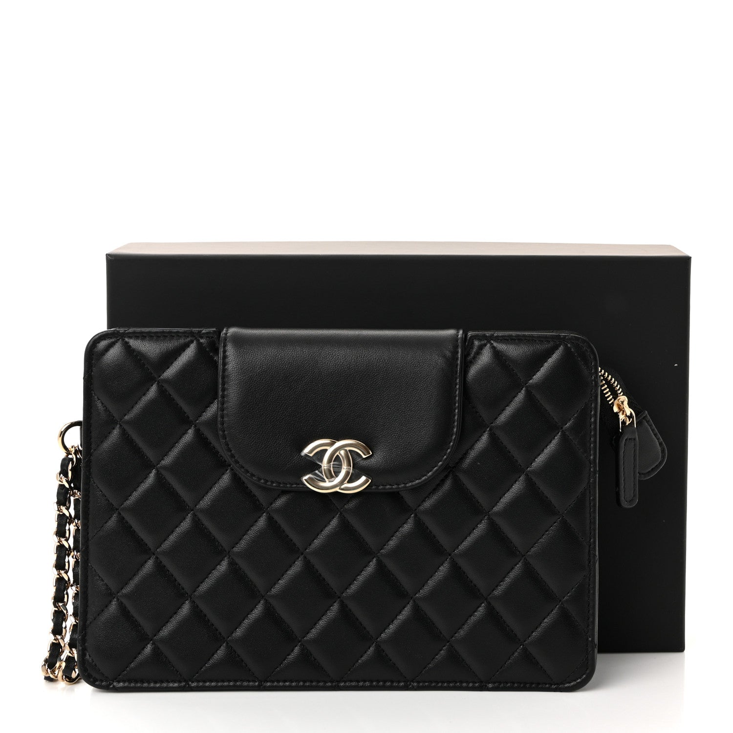 Chanel Lambskin Quilted CC Pouch Wristlet Black 8 of 8