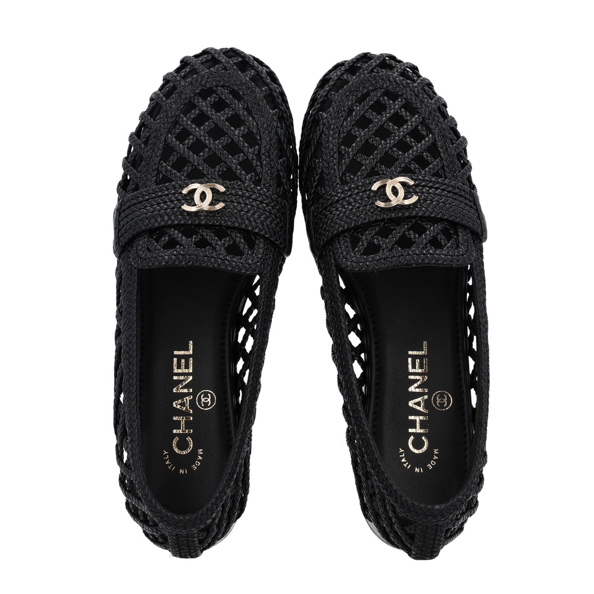 Chanel Braided Lambskin CC Mocassin Loafers 38 Black 3 of 10