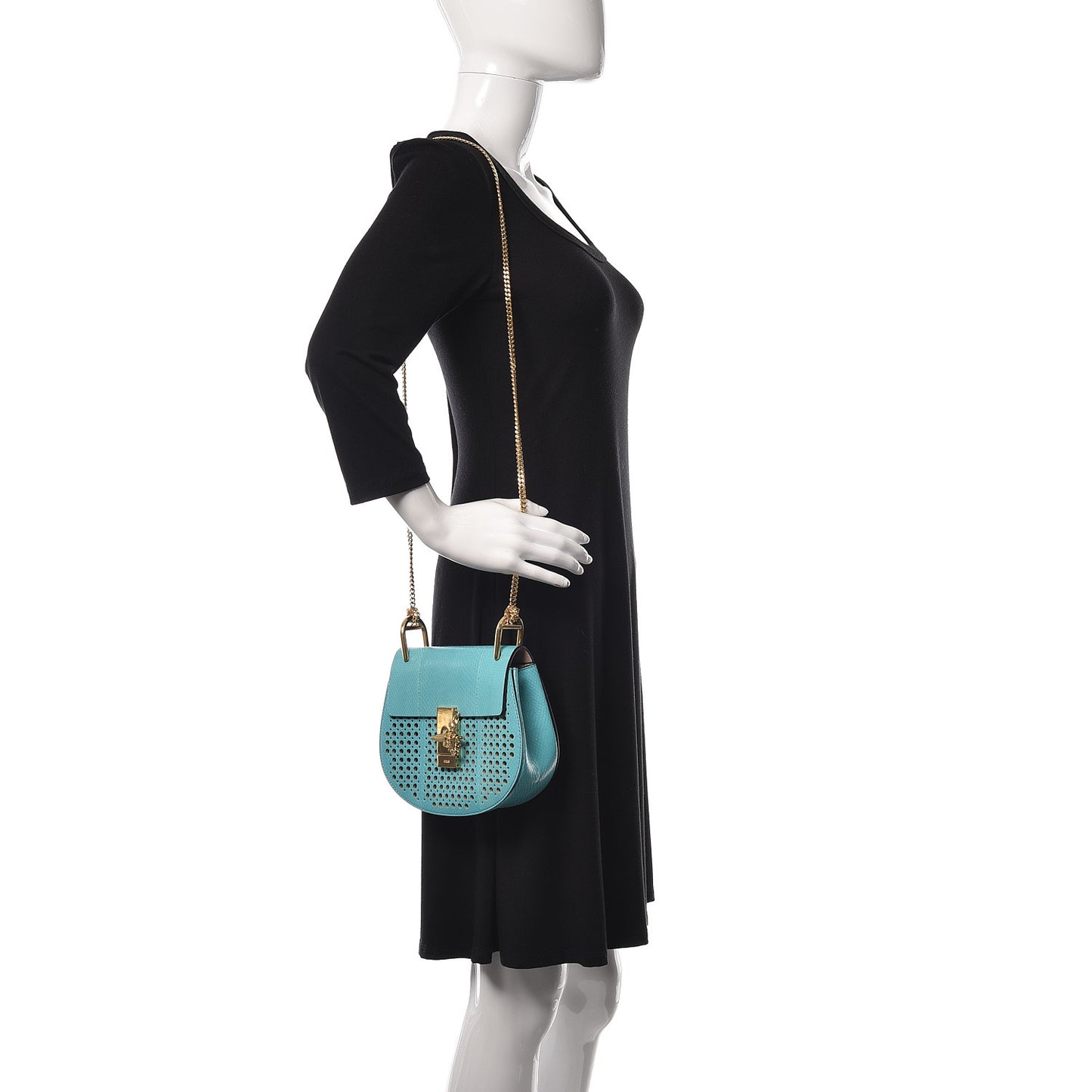 Ayers Perforated Mini Drew Shoulder Bag Washed Blue
