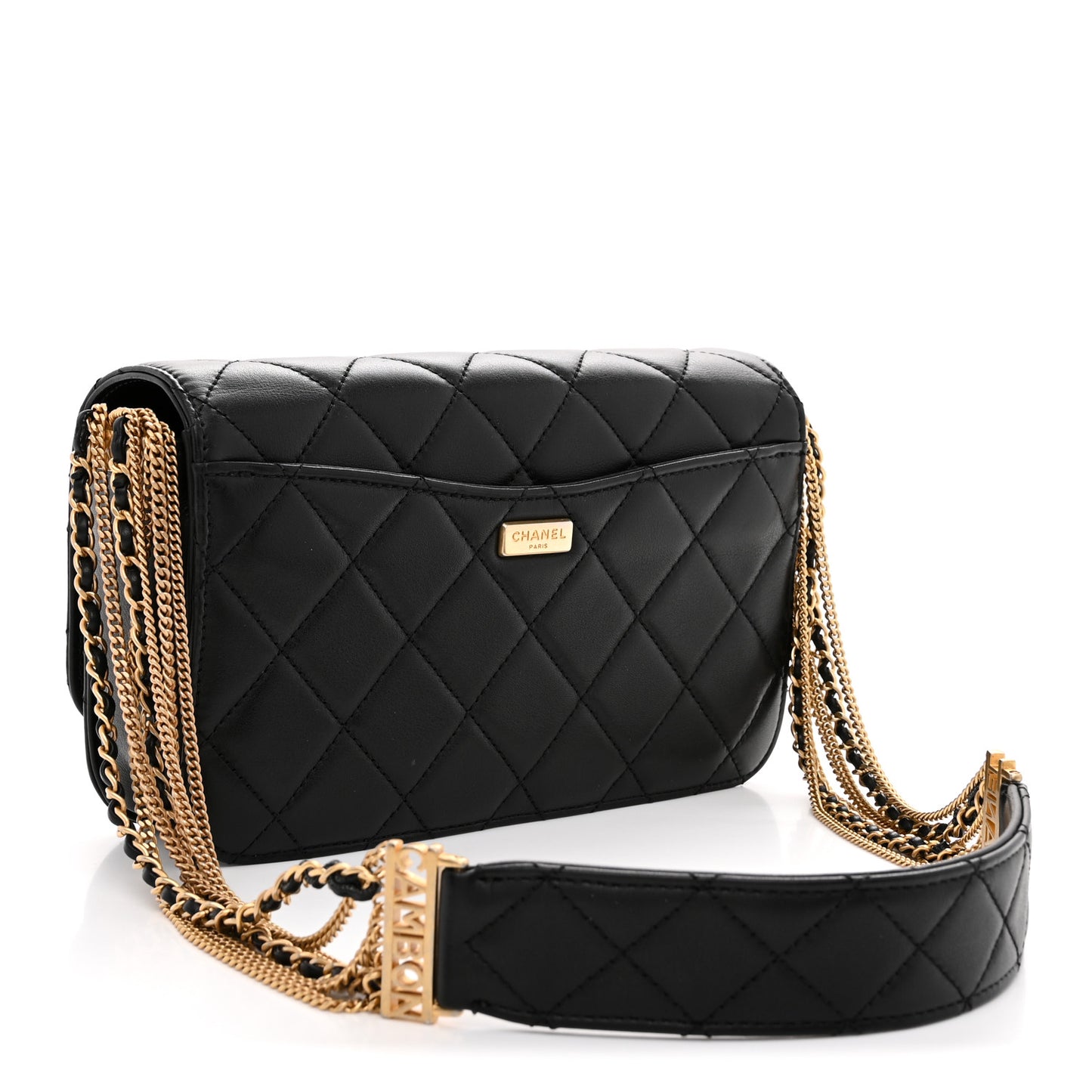 Lambskin Quilted Multiple Chain Flap Black