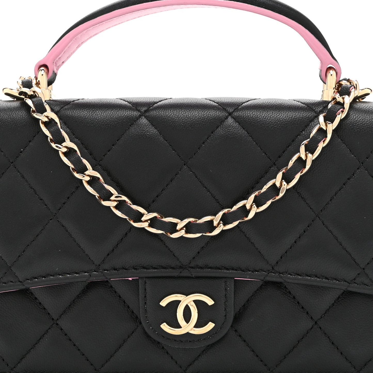 Lambskin Quilted Flap Phone Holder With Chain Black Lilac