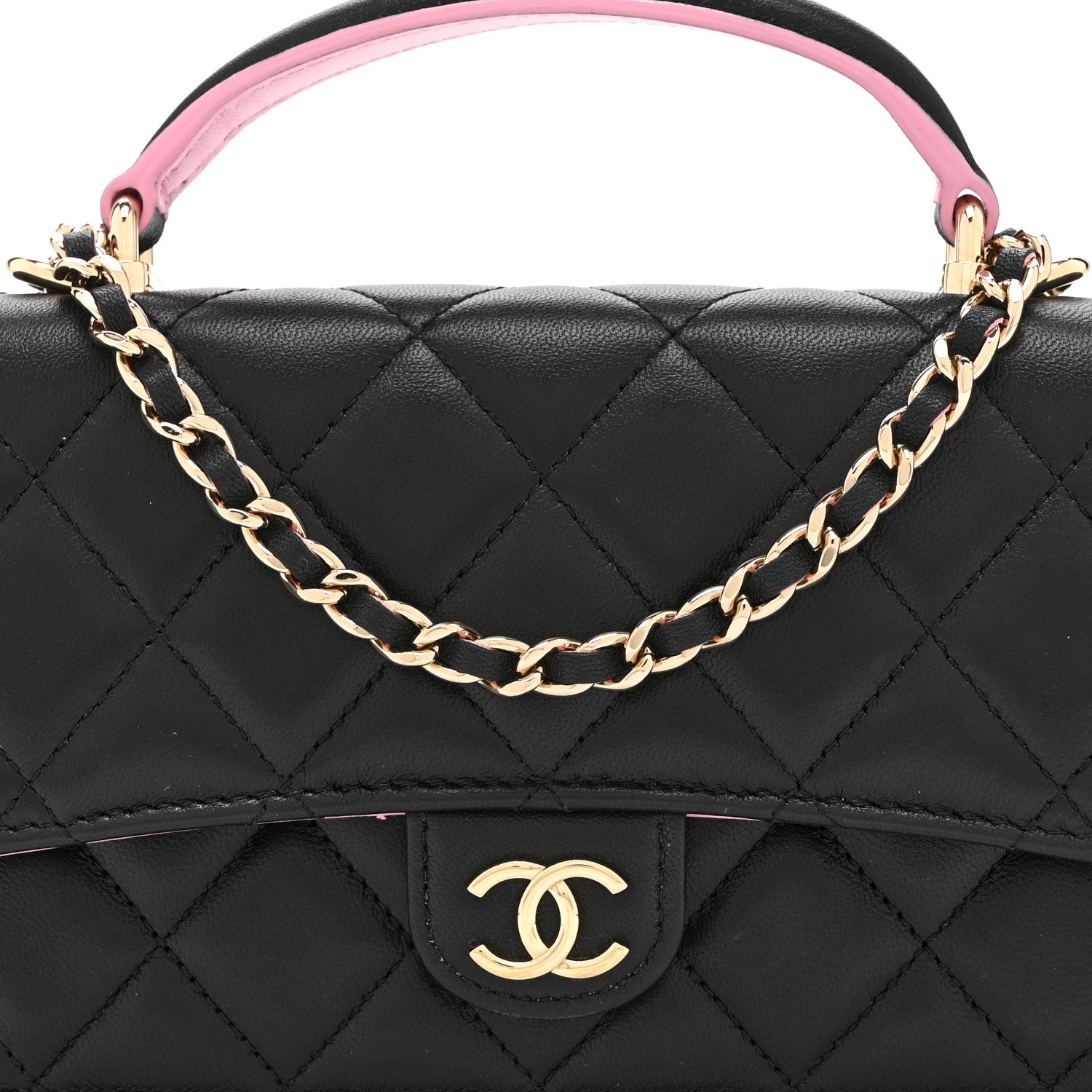 Chanel Lambskin Quilted Flap Phone Holder With Chain Black Lilac 9 of 11