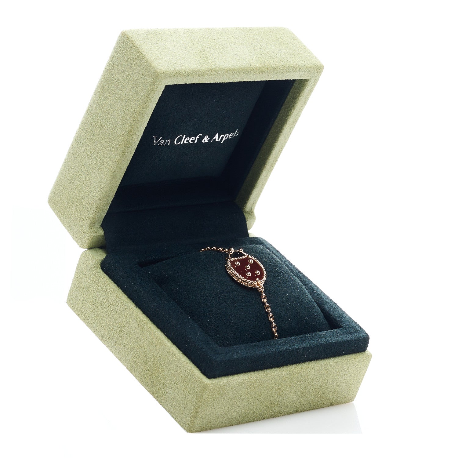 Van Cleef & Arpels 18K Rose Gold Carnelian Onyx Lucky Spring Closed Wing Ladybug Bracelet 5 of 5
