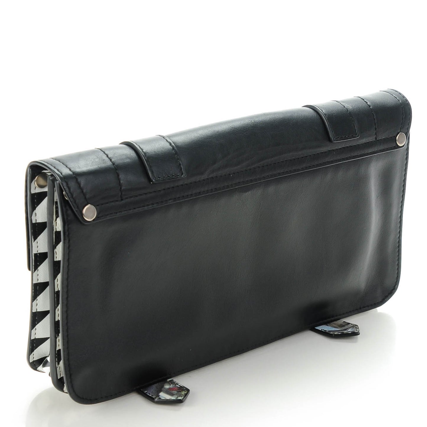 Triangle Print Calfskin PS1 Pochette Clutch Black White
