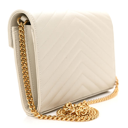 Saint Laurent Grain De Poudre Matelasse Chevron Monogram Chain Wallet Crema Soft 3 of 10